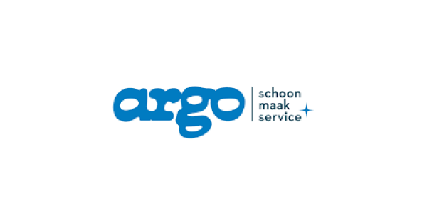 Logo van Argo Schoonmaakservice met blauwe tekst.